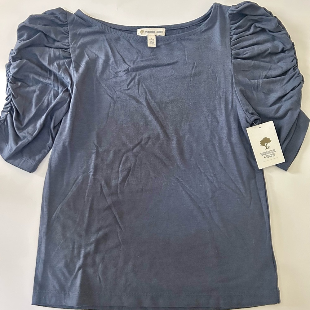 NWT Tucker + Tate Blue Puff Sleeve Ruched Blouse - Child L (10/12)